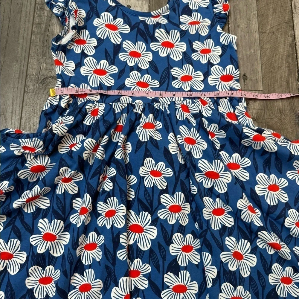 Hanna Anderson Navy Floral Dress 140 10 Flutter Cap Sleeve Pockets Cotton Knit